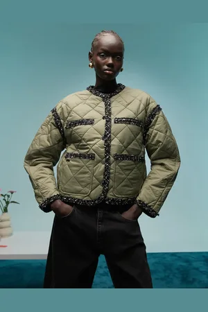 Bimba y Lola Lightweight puffer jacket with contrast trim in khaki