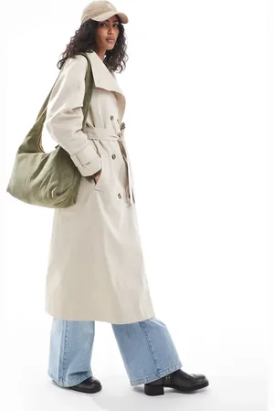 ASOS Longline funnel neck trench coat in stone