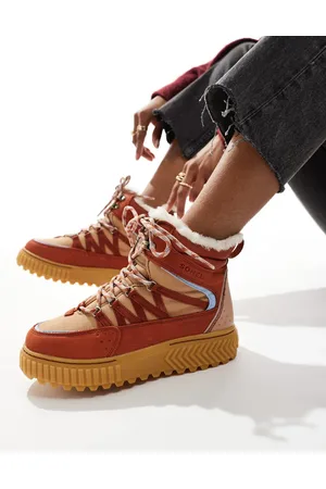 sorel ONA AVE Trek WP fleece lined waterproof lace up leather boots in sanguine and arctic sea