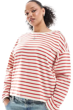 ONLY Long sleeve stripe t-shirt in cream & red stripe