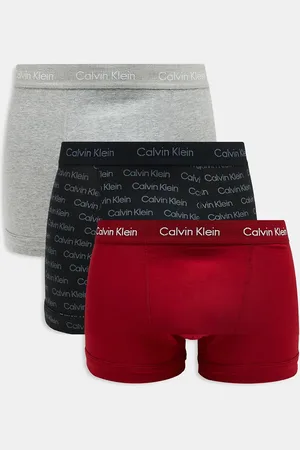 Calvin Klein Cotton Stretch 3 pack trunk in grey/red/logo print