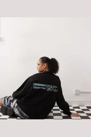 Dr Denim Relaxed fit long sleeve t-shirt with blue graphic print in