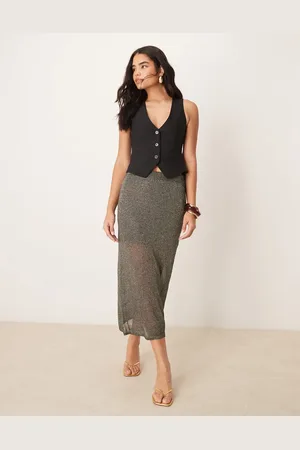 Abercrombie & Fitch Sheer skirt with underlay in metallic charcoal