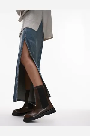 Topshop Lana leather chelsea boots in distressed