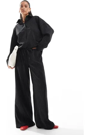 ASOS Tailored wide leg pinstripe trouser in black