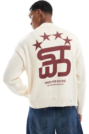 Pull&Bear Stwd back printed knitted jumper in