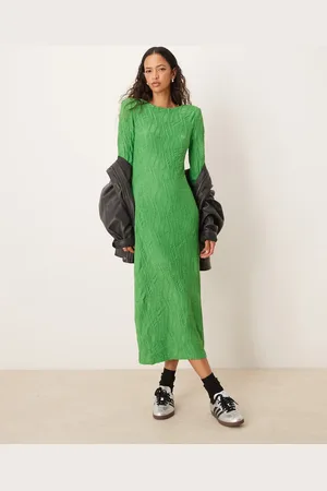 Y.A.S Long sleeve textured maxi dress in