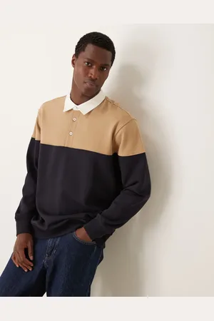 MANGO Contrast detail long sleeve polo in