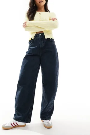 ASOS High waisted barrel leg jeans in blue black
