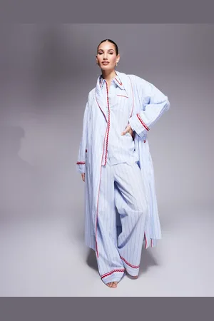 ASOS Woven stripe robe with rik rak trim in
