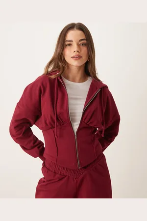 ASOS Corset structured hoodie co ord in burgundy