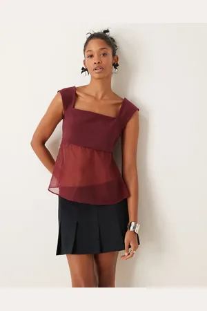 Abercrombie & Fitch Sheer babydoll cami top in burgundy