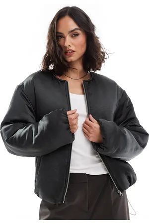 ASOS Satin puffer collarless bomber jacket in contrast