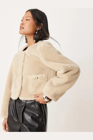 ASOS ASOS DESIGN Petite collarless bonded borg jacket in cream