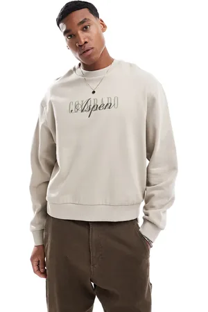 ASOS Boxy oversized sweatshirt with front print in beige