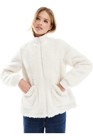 Threadbare Borg zip through jacket in ecru