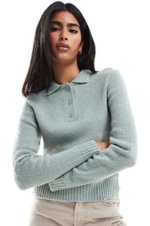 Threadbare Button up collar jumper in blue