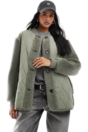 ASOS Borg spliced puffer jacket in sage
