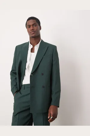 ASOS Double breasted regular suit jacket in checkerboard weave in