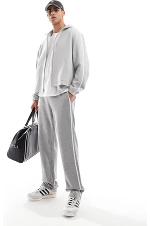 ASOS Straight leg joggers with textured side stripes in marl