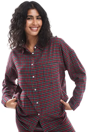Cotton On Cotton On relaxed flannel pyjama shirt in red micro check set