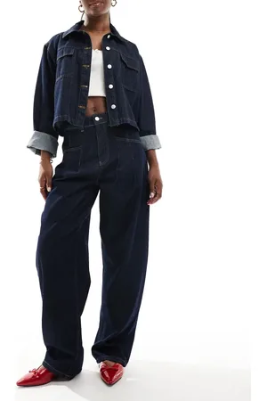 ASOS High waisted barrel jean with pleats in rinse