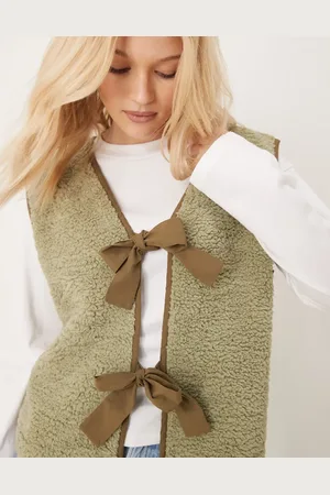 ASOS Borg gilet with bow tie details in sage