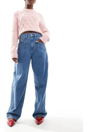 ASOS High waisted barrel jean with pleats in mid