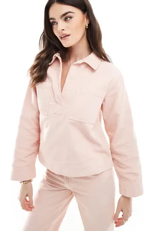 ASOS Denim cord rugby shirt in pink