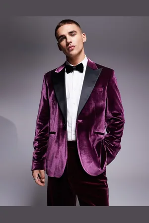 ASOS Slim velvet tuxedo blazer in burgundy