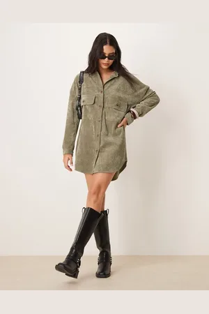 ASOS Oversized cord shirt dress in khaki