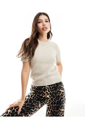 Threadbare Knitted short sleeve jumper in oat