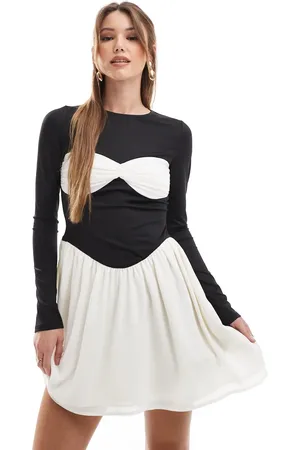 The Frolic Exclusive contrast bust detail mini skater dress in black and white