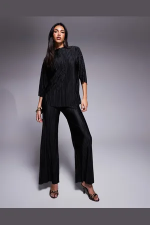 ASOS 2 in 1 plisse faux cord jumpsuit in black