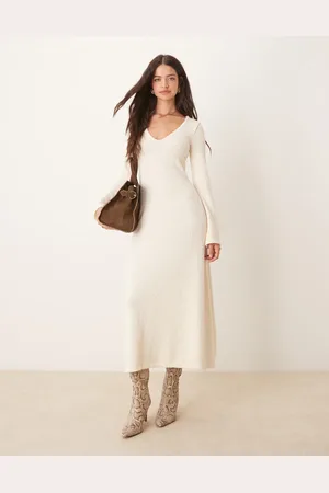 Pretty Lavish Boucle knit midaxi dress in cream