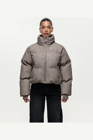Good For Nothing Faux leather puffer jacket in taupe