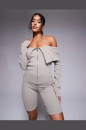 Good For Nothing Co-ord long sleeve ribbed top in beige