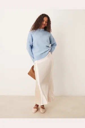 New Look Satin midi bias skirt in mink