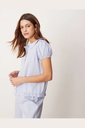 ASOS Lounge peter pan collar pyjama blouse in blue stripe co ord