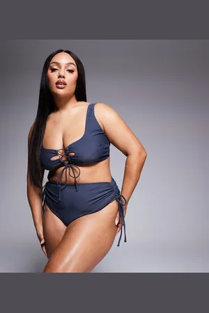 ASOS ASOS DESIGN Curve Sierra high waist bikini bottom with ties in slate