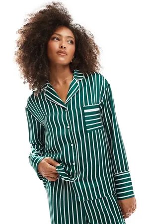 4th & Reckless Satin long sleeve stripe pyjama shirt co-ord in