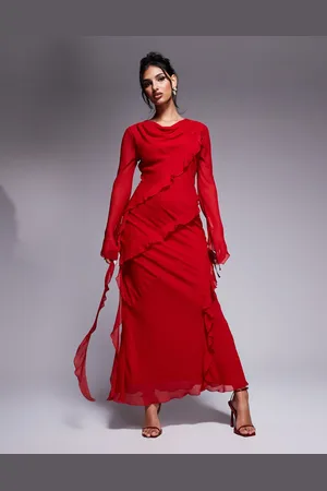DASKA Chiffon maxi dress with frill details in