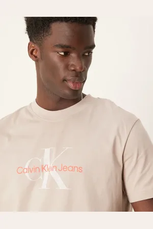 Calvin Klein Large logo t-shirt in beige and