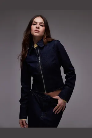 Topshop Denim zip through shirt in indigo rinse