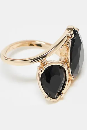 ASOS Ring with wraparound black multi crystal design in tone