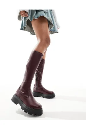ASOS Canyon sock chunky knee boot in burgundy