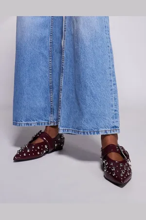 River Island Pointed mary jane ballet with studded detail in burgundy