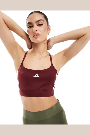 adidas Adidas Training Hyperglam light support sports bra in burgundy