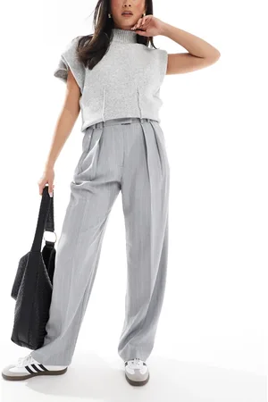 ASOS Tailored wide leg trousers with pleat detail in grey stripe