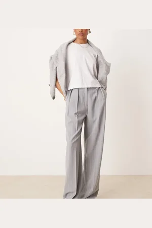 ASOS Tall tailored wide leg trousers with pleat detail in grey stripe